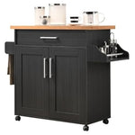 Hodedah Rolling Wood Kitchen Island Cart With Spice Rack