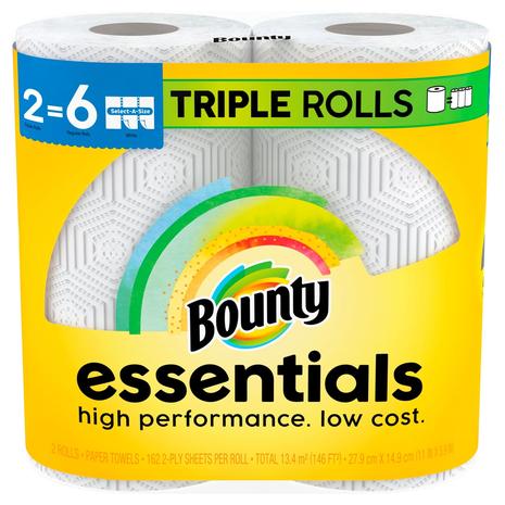 2 Triple Rolls = 6 Regular Rolls Of Bounty Essentials Select-A-Size Paper Towels