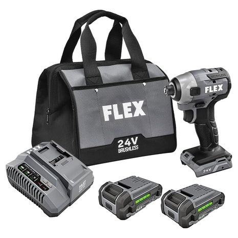 Flex 24V Brushless Cordless Hex Impact Driver Kit w/ 2 Battery & Fast Charger