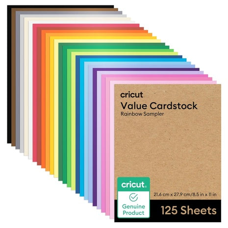 125 Sheets Cricut Value Cardstock Paper Rainbow Sampler (8.5” x 11”)