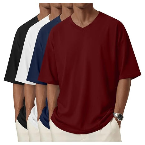 4-Pack Men's Soft Stretchy Oversized Casual T-Shirt