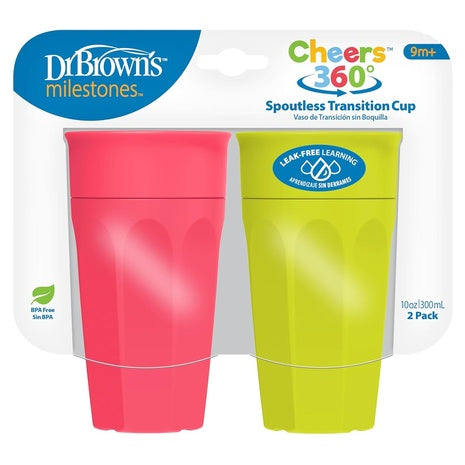 2-Pack Dr. Brown's Milestones Cheers 360 Spoutless Transition Cup For Babies and Toddlers