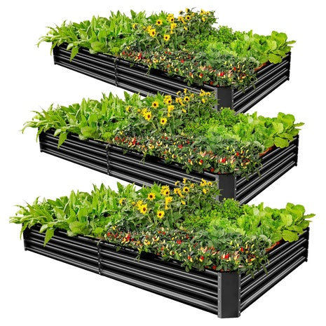 3-Pack 6' X 3' X 1' Land Guard Galvanized Metal Raised Garden Bed