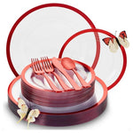 150 Piece Clear and Red Plastic Plates