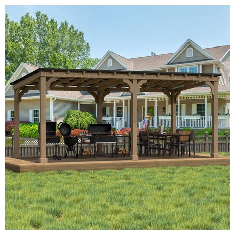20 Ft X 10 Ft Outdoor Cedar Wood Gazebo With Hard Top Steel Roof