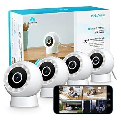 4-Pack LaView 4MP 2K Wired Security Cameras (2 Colors)