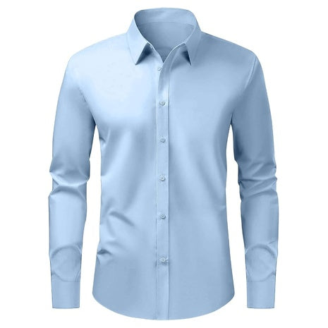 Men's Long Sleeve Stain Shield Solid Stretch Button Down Casual Shirts