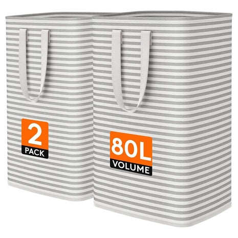 2-Pack 80L Each Cotton Collapsible Laundry Hamper Baskets