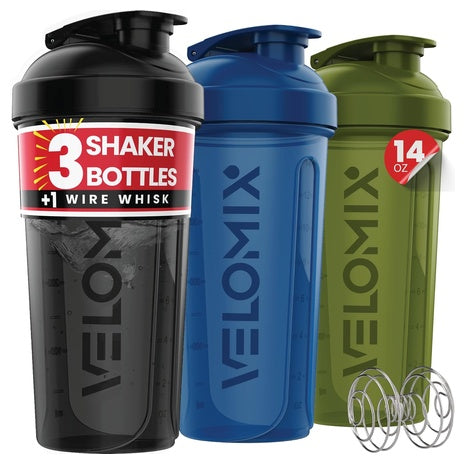 3 Velomix 14oz Protein Shaker Bottles