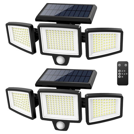 2-Pack 3-Heads Motion Sensor 2500-Lumen Solar LED Lights W/ 3-Modes