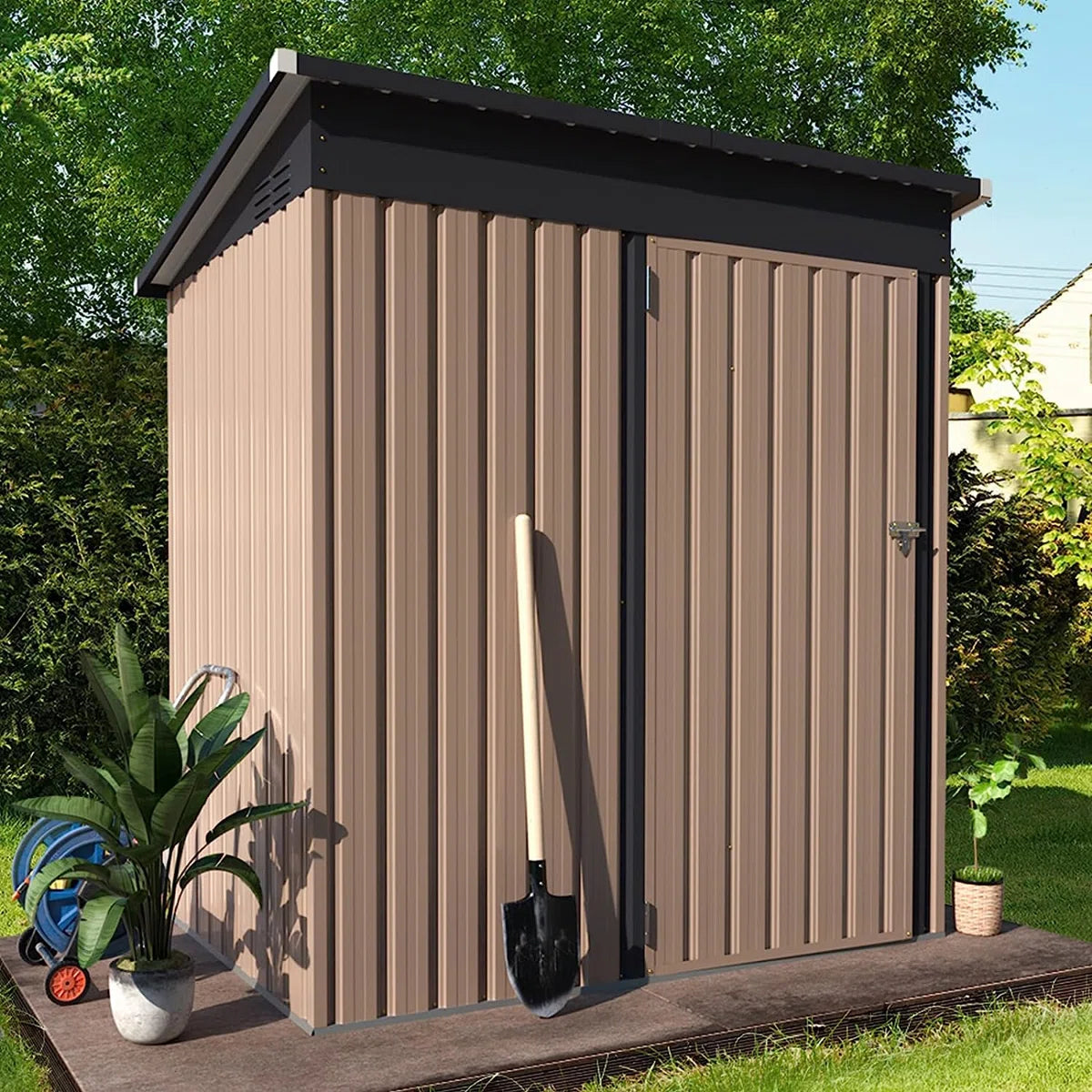 AECOJOY 5 Ft. W x 3 Ft. D Metal Lean-To Storage Shed (Gray)