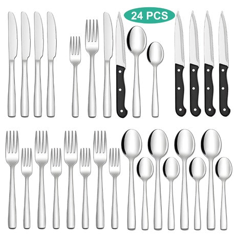 24-Piece Aovky Premium Stainless Steel Flatware Set