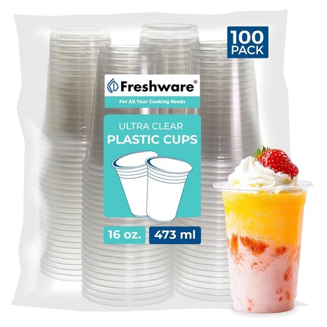 100 Disposable 16/20oz Plastic Cups