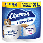 6 Family Mega XL Rolls (42 Regular Rolls) Charmin Ultra Soft Toilet Paper