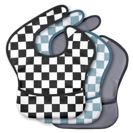 3 Waterproof Baby Feeding Bibs with Catch-All Pockets (10 Colors)