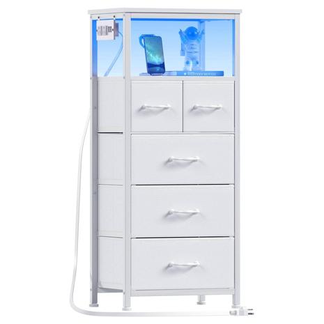 5-Drawer Nightstand With Charging Station & LED Lights