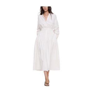 Cotton Poplin Midi Shirt Dress with Open Back