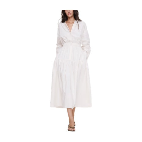 Cotton Poplin Midi Shirt Dress with Open Back