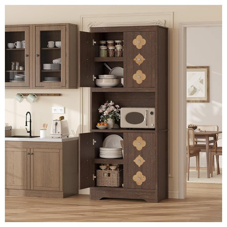 72" Tall Hutch Storage Pantry Cabinet with Countertop