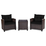 3 Piece Patio Rattan Cushion Conversation Set