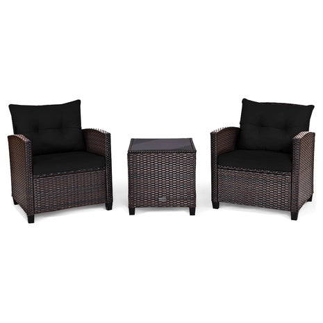 3 Piece Patio Rattan Cushion Conversation Set