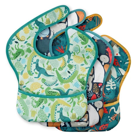 3-Pack Waterproof Baby Bibs W/ Large Food Catcher For Eating