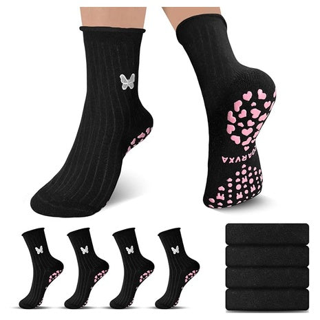 4-Pair Cute Pilates Non Slip Grip Socks