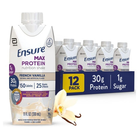 12 Ensure Max Protein French Vanilla Nutrition Shakes (OU-D)