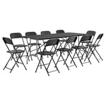 Set Of 11 Latitude Run Bi-Fold Dining Table With 10 Folding Chairs