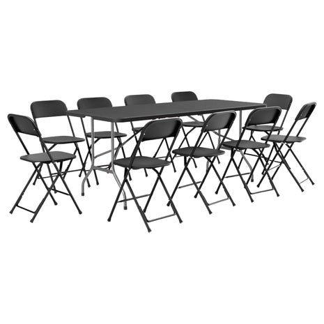 Set Of 11 Latitude Run Bi-Fold Dining Table With 10 Folding Chairs