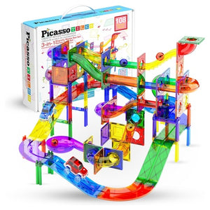 PicassoTiles 108 Piece 3-in-1 Magnetic Marble Run Race Track