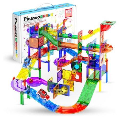 108-Piece 3-in-1 PicassoTiles Magnetic Marble Run Building Set