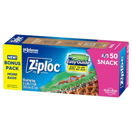 50 Ziploc Snack Bags w/ EasyGuide Texture