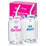 2-Pack Barbie Glass Cups With Lids & Straws