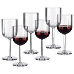 6 Plastic Fluted Stem Wine Glasses