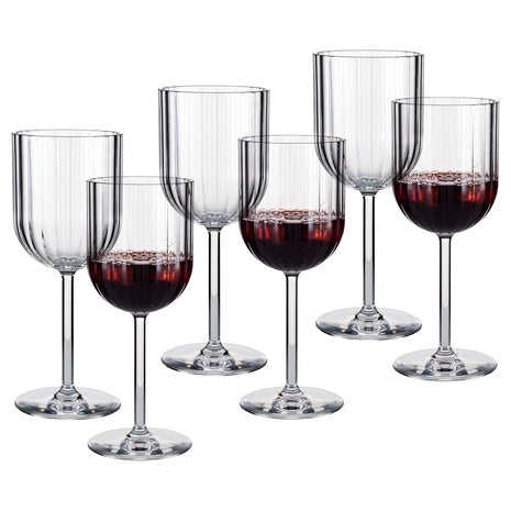 6 Plastic Fluted Stem Wine Glasses