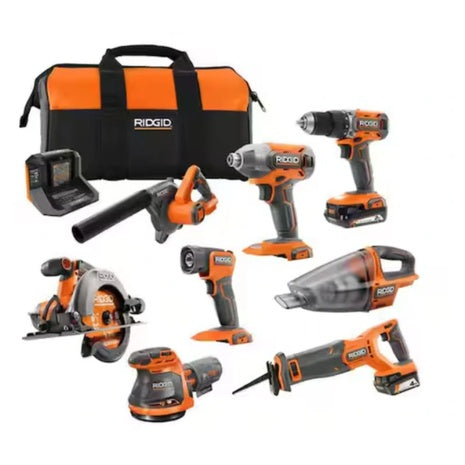 Ridgid 18V 8-Tool Combo Kit with Batteries, Charger & Tool Bag