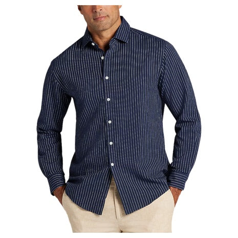 Jos. A. Bank Tailored Fit Pinstripe Linen-Cotton Blend Sportshirt