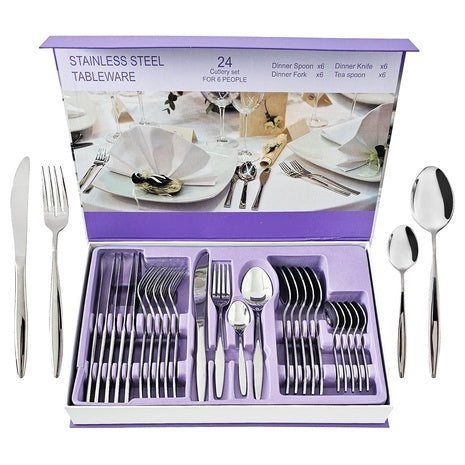 24-Piece Mirror-Finish Stainless Steel Silverware Set For 6