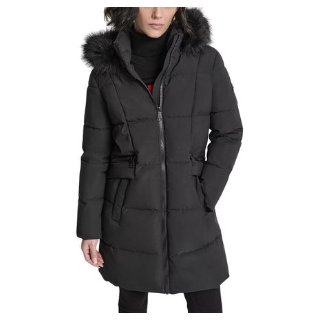 DKNY Women's Hooded Zipper Puffer Coat