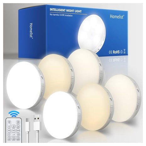 6 Motion Sensor Stick on Lights With Remote