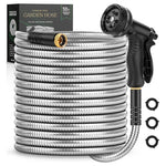 50 ft Stainless Steel Metal Garden Hose with 10-Function Spray Nozzle