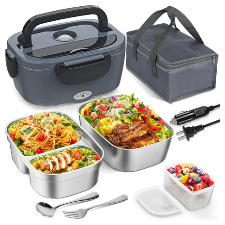 Electric Heated Lunch Box with 2 Stainless Steel Containers