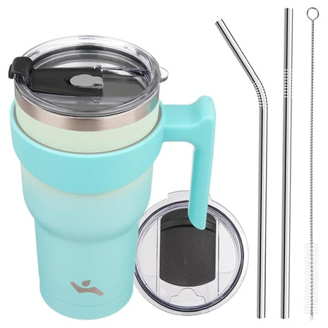 30 oz Insulated Tumbler with Handle, 2 Lids & 2 Straws