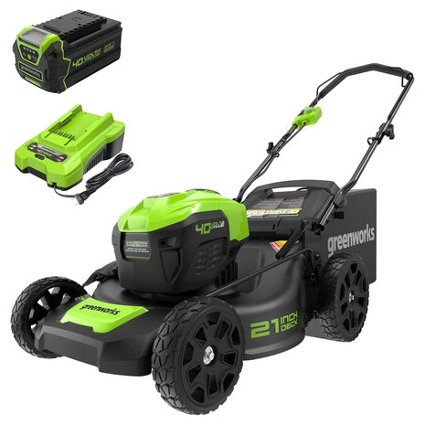 21" Greenworks 40V Brushless Cordless Lawn Mower With 5Ah Battery