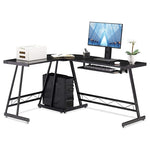 L-Shaped Computer Desk with Keyboard Tray & PC Stand