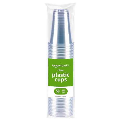 50 16oz Amazon Basics Disposable Clear Plastic Cups