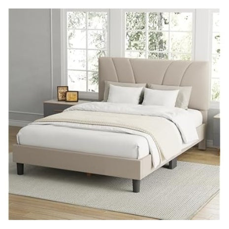 Avenco Queen Upholstered Platform Bed Frame With Adjustable Headboard