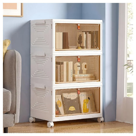 3 Tier Stackable Storage Bins with Doors and Wheels