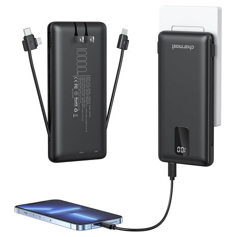 10000mAh USB-C Portable Charger W/ Built-in Cables & Wall Plug (Various)